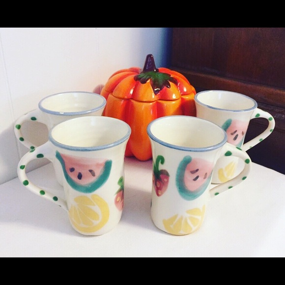 Vintage Hand Made Studio Art Pottery Fruit Inspired Signed Mugs (4) - Picture 2 of 12